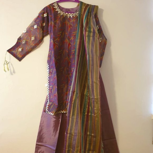 Organza Printed 3 Pcs Suit - Silk Plazzo & Organza Dupatta - Picture 1 of 7